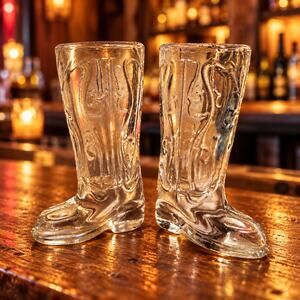 Vintage Circleware Kick Back Cowboy Boot Shot Glasses Set of 2 Western 4in